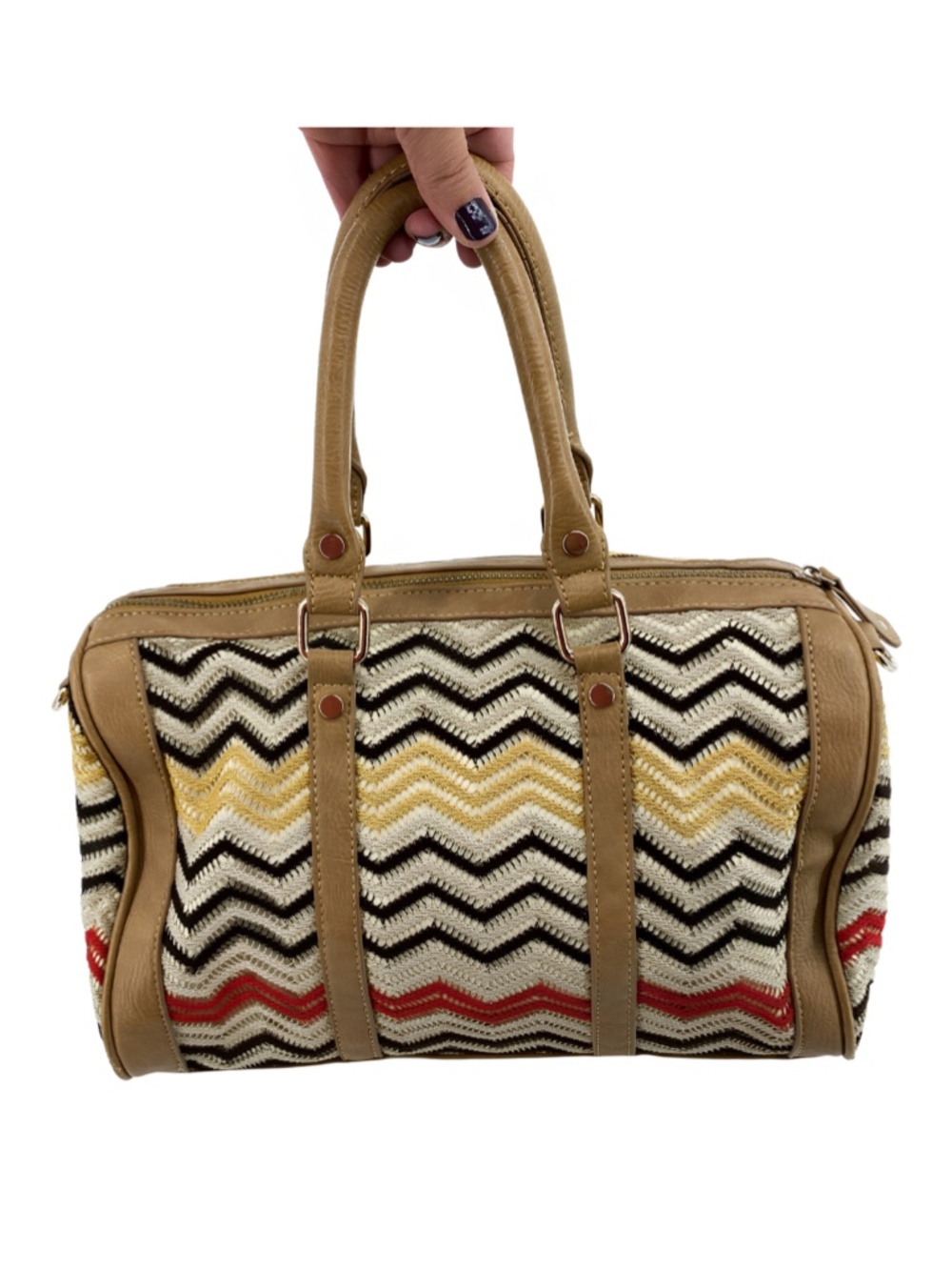 Crochet Handbag Vegan Leather Purse Chevron Stripe Pattern Hippie Boho Style